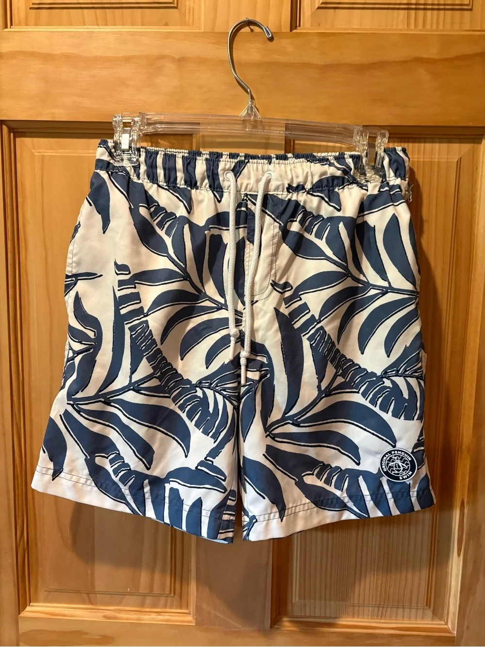 Original Penguin leaf-print volley swim shorts blue off white men’s S